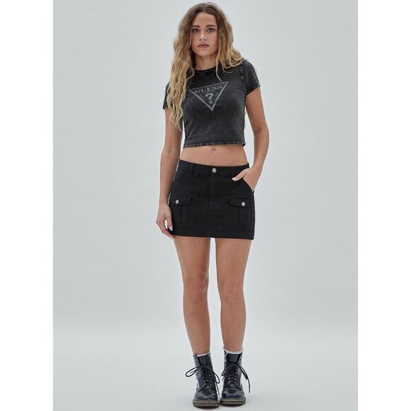 Guess Women's Originals Ripstop Mini Skirt Cargo Pockets In Black Size 27 - Picture 3 of 10